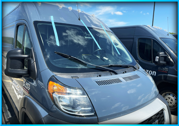 Amazon delivery van with brand new windshield